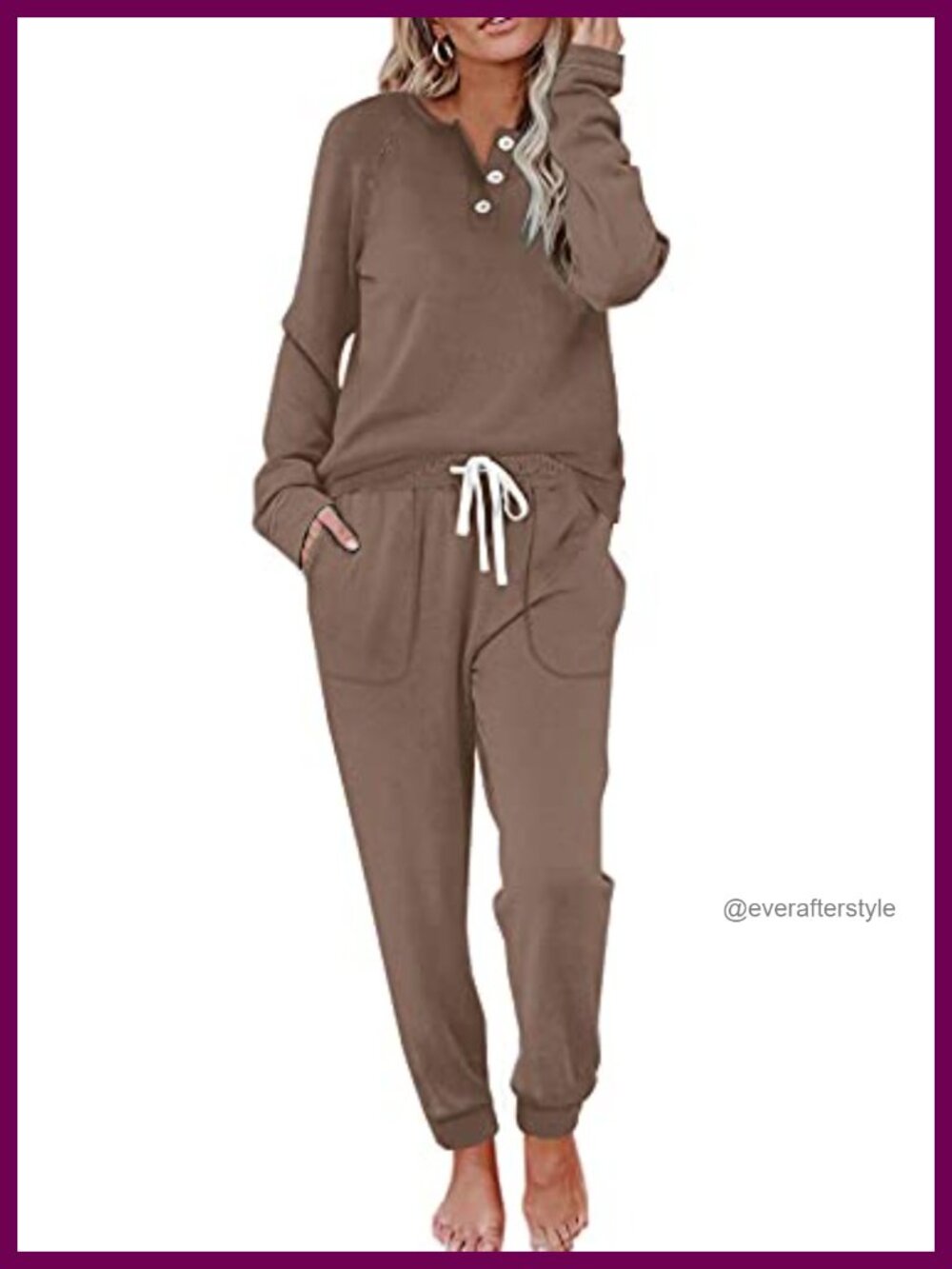 Two Piece Lounge Set Button Down Sweatshirt Sweatpants with Pockets